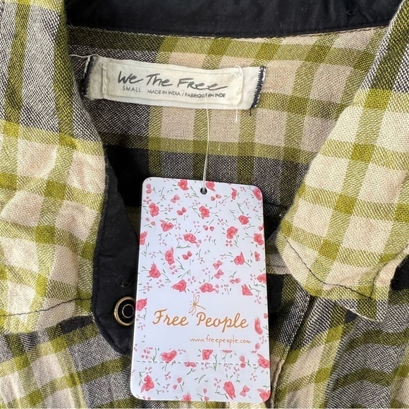 FREE PEOPLE PACIFIC DAWN PLAID SNAP RUCHED SLEEVE WOOL BLEND FLANNEL TOP S NWT - Picture 11 of 14